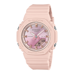 Pink G-Shock Casio watch on a white background