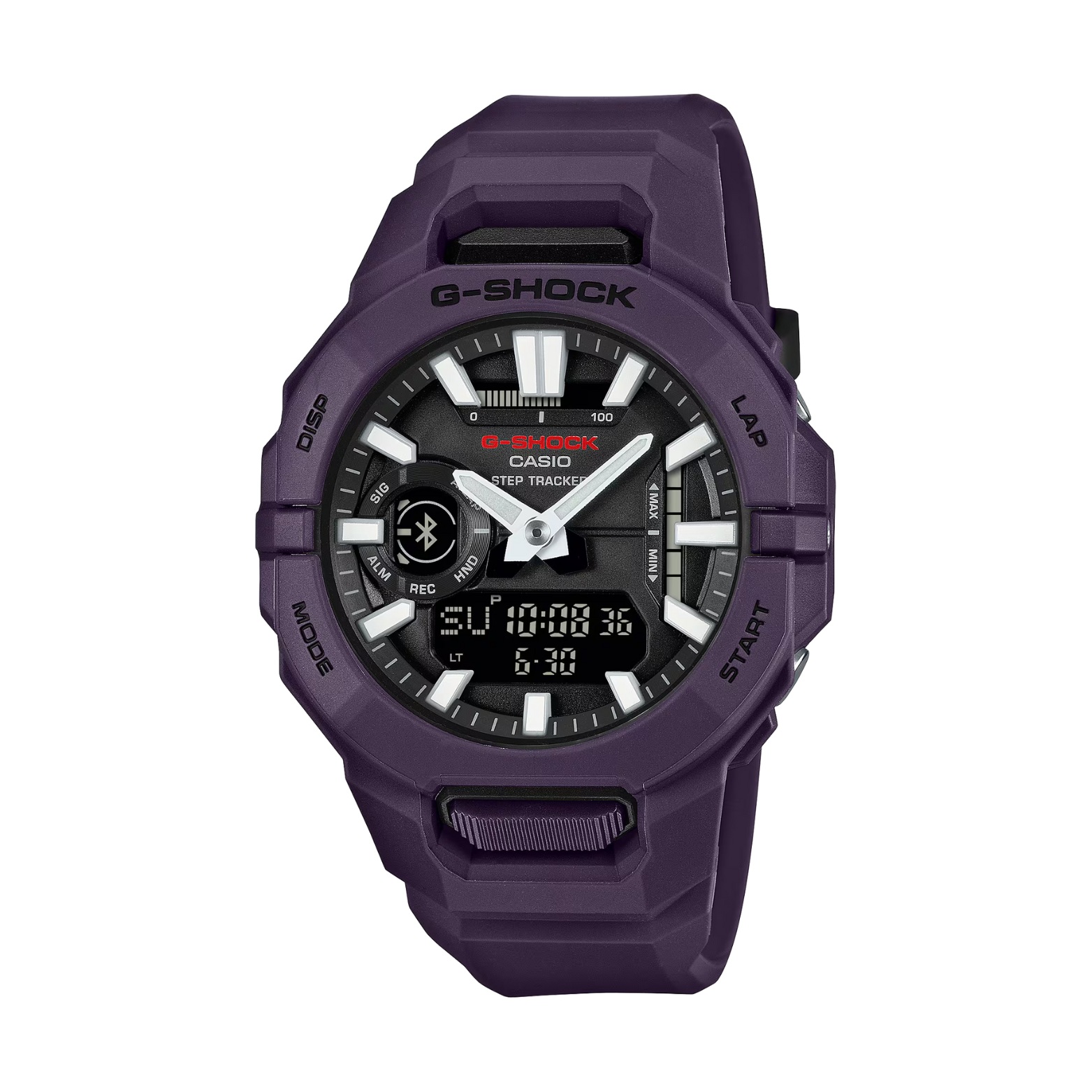 Purple Casio G-Shock watch on a white background