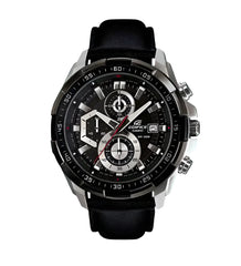 Casio Edifice EFR-539L-1AVUDF Men’s Chronograph Watch – Black Dial, Black Leather Strap, Quartz Analog with Date, Stainless Steel Case – Premium Sport & Business Style - THE HAPPY BUY