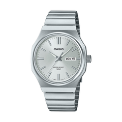 Silver Casio watch on a white background