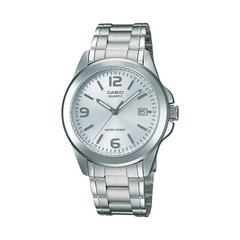 Silver Casio Analog watch with day display