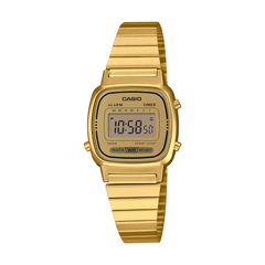 Gold Casio digital watch on a white background
