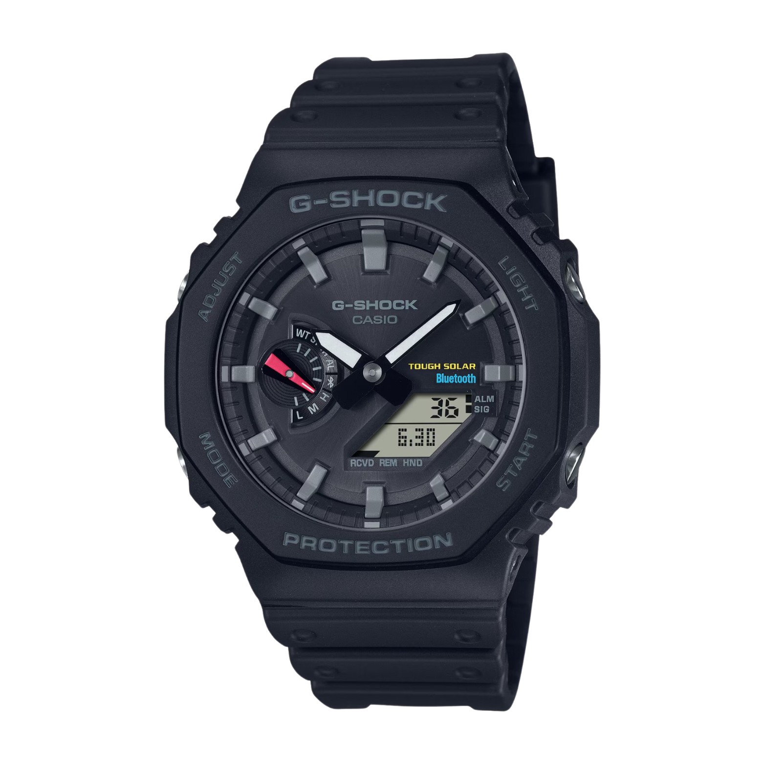 A black CASIO G-SHOCK watch with an analog dial and a resin band.