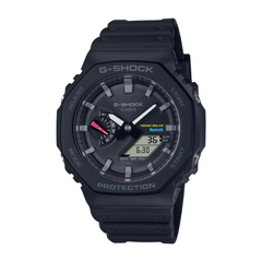 A black CASIO G-SHOCK watch with an analog dial and a resin band.