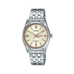 Silver Casio watch with a beige face