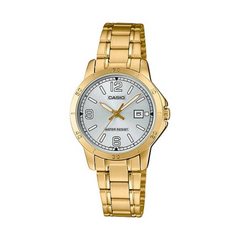 Gold Casio watch on a white background