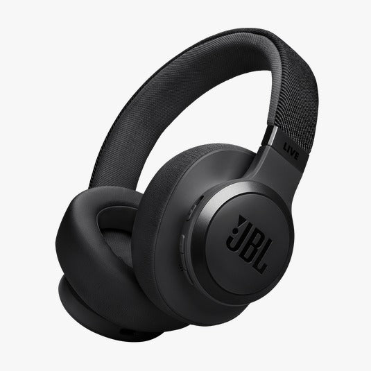 A pair of black JBL Live 770NC adaptive noise-cancelling wireless over-ear headphones.