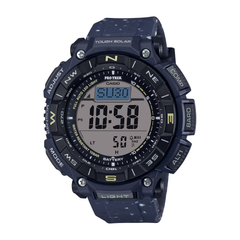 Casio Pro Trek watch with digital display on a white background