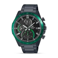 Casio Edifice watch with green and black design on a white background