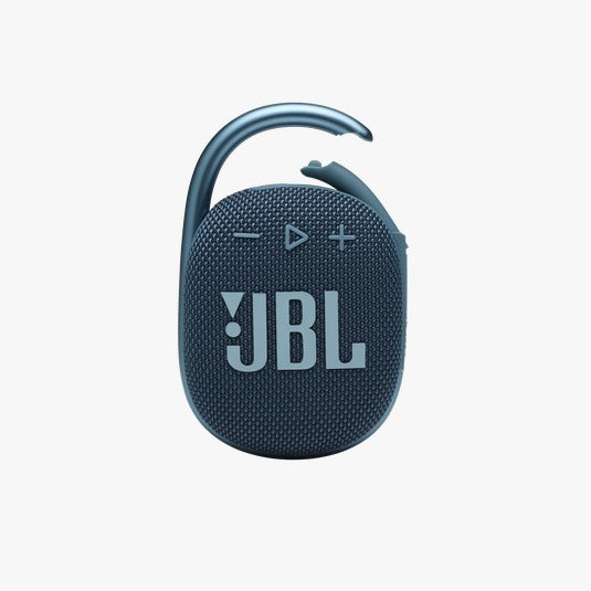 Blue JBL portable speaker on a white background