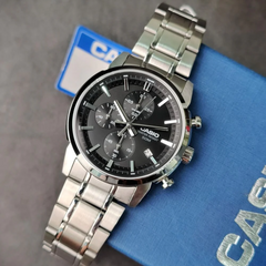 CASIO MTP‑E510D‑1A1VDF Men’s Chronograph Watch – Black Dial, Stainless Steel Band, 50 m Water Resistance