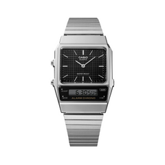CASIO AQ-800E-1A Vintage Unisex Analog-Digital Watch – Silver Stainless Steel Bracelet, Black Dial, LED Light, Alarm, Stopwatch, Dual Time, Quartz, Water Resistant