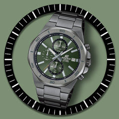 CASIO EDIFICE EFV-640DC-3ADF Men's Chronograph Watch | Black Stainless Steel Band | Green Dial Sport Quartz Watch | 100M Water Resistant Stopwatch Analog Timepiece