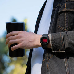 CASIO G-SHOCK DW-5600BBR-1D Digital Watch – Stealth Black with Red Reverse LCD, Shock Resistant, 200M Water Resistant, LED Backlight, Stopwatch, Countdown Timer, Alarm