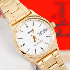 CASIO LTP-V006G-7BUDF Women's Gold Stainless Steel Analog Watch – Classic Roman Dial, Date Display, Elegant Design