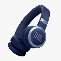 Navy blue JBL headphones on a white background