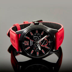CASIO MTP‑E350BL‑1BVDF Men’s Analog Watch – Black Ion-Plated Case, Leather Strap, Day/Date Display & 50 m Water Resistance