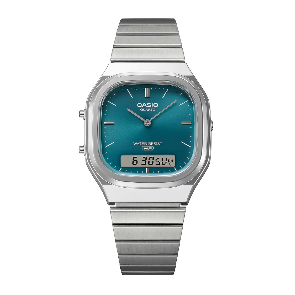 Casio AQ-240E-3ADF Unisex Analog-Digital Watch with Green Dial, Dual Time & Black Resin Strap - THE HAPPY BUY