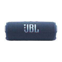 Blue JBL portable speaker on a white background