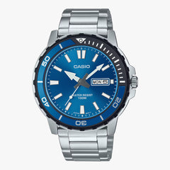 Casio MTD‑125D‑2A1V Men's Analog Dive‑Style Watch | Blue Dial Stainless Steel Bracelet | 100 M Water‑Resistant Quartz Timepiece