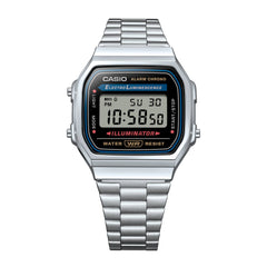 CASIO A168WA-1WDF Vintage Digital Watch – Men’s Silver Stainless Steel Classic Retro LED Alarm Chronograph Quartz Timepiece