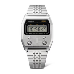 CASIO A1100D-1DF Vintage Digital Watch – Stainless Steel, Front Buttons Retro Design, LED Light, Alarm, Stopwatch, Water Resistant