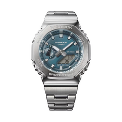CASIO G‑SHOCK GM‑2110D‑2BDR G‑STEEL Men’s Analog‑Digital Watch – Octagonal Metal Bezel, Stainless Steel Bracelet, Blue Metallic Dial, 200 M Water‑Resistant