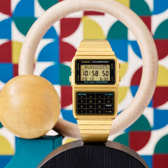 CASIO DBC-611G-1DF Data Bank Digital Watch – Gold Stainless Steel, Calculator, Dual Time, 25-Page Memory, LED, Retro Style