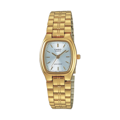 Gold Casio watch on a white background