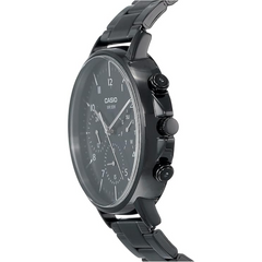 CASIO MTP‑E321B‑1AVDF Men’s Analog “Enticer” Watch – All-Black Design, Day/Date/24H Subdials, 50 m Water Resistance
