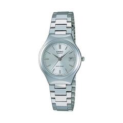 Silver Casio watch on a white background
