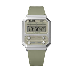 CASIO A100WEF-3A Vintage Digital Watch – Unisex Green Resin Retro LED Chronograph with Stainless Steel Band & Quartz Movement