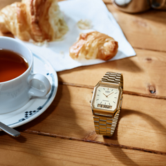 CASIO AQ-230GA-9D Vintage Unisex Analog-Digital Watch – Gold Stainless Steel, Dual Time, Alarm, Stopwatch, Date, Quartz, Water Resistant