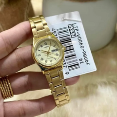 CASIO LTP-V006G-9BUDF Women’s Analog Watch – Gold Stainless Steel, Champagne Dial, Day & Date Display, Quartz Movement, Elegant Classic Design