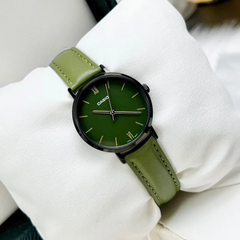 CASIO LTP-VT02BL-3AUDF Women’s Analog Watch – Green Sunray Dial, Leather Band, Slim Gold Case, Minimalist Quartz Fashion Watch