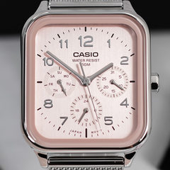 Casio MTP-M306M-4AVDF Men’s Analog Stainless Steel Mesh Watch – Pink Dial, Day-Date & 24-Hour Subdials, 50M Water Resistant