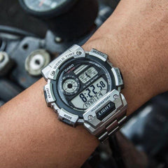 CASIO AE-1400WHD-1AVDF Digital Watch – World Time, 10-Year Battery, LED Light, 100M Water Resistant, Stainless Steel Bracelet