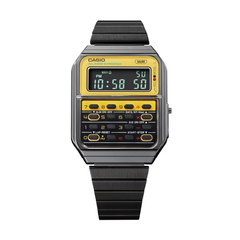 CASIO CA-500WEGG-9BDF Digital Calculator Watch – Vintage Retro Style, Alarm, Stopwatch, Dual Time, Water Resistant, Gold-Tone Stainless Steel