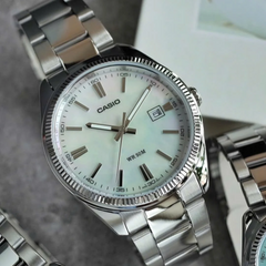 CASIO MTP-1302DS-7AVDF Men’s Analog Watch – Mother-of-Pearl Dial, Ion-Plated Stainless Steel & 50m Water Resistance