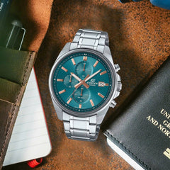 CASIO EDIFICE EFV-610DE-2AUDF Men’s Standard Chronograph – Blue Sunray Dial, Stainless Steel Bracelet, Quartz, Date, Mineral Glass, 100M Water Resistant