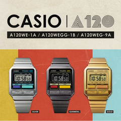 CASIO A120WE-1ADF Vintage Digital Watch – Unisex Silver Stainless Steel Retro LED Chronograph with Colored Buttons & Quartz Movement