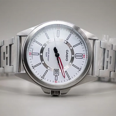 CASIO MTP-E700D-7EVDF Men’s Analog Watch – Silver Stainless Steel, White Dial, Quartz Movement & Water-Resistant