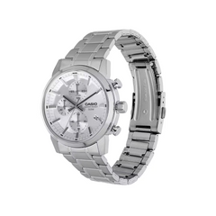CASIO MTP‑E510D‑7AVDF Men’s Chronograph Watch – Silver Dial, Stainless Steel Band, 50 m Water Resistance