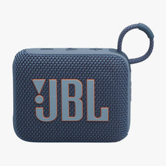 Blue JBL portable speaker on a white background