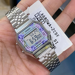 CASIO LA680WA-2CDF Vintage Digital Watch – Blue Dial, Stainless Steel Bracelet, LED Light, Stopwatch, Alarm, Water Resistant