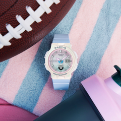CASIO BABY-G BGA-250-7A3 Women’s Analog-Digital Watch, Pastel Blue & White Resin Strap, Shock Resistant, 100m Water Resistant, Neon Illuminator