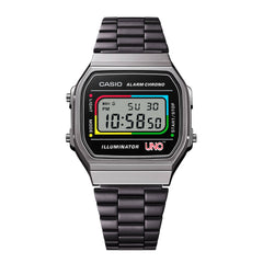 CASIO A168WEUC-1ADR Vintage Digital Watch – Men's Classic Black Stainless Steel Retro LED Alarm Chronograph Quartz Timepiece