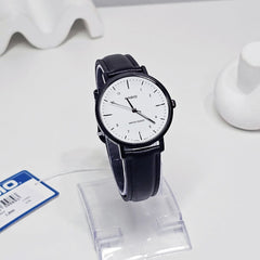 CASIO LTP-VT03BL-7BDF Women’s Analog Watch – White Dial, Black Leather Strap, Slim Case, Quartz Movement, Water Resistant, Elegant Minimalist Design
