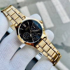 CASIO LTP-V300G-1AUDF Women’s Analog Watch – Gold Stainless Steel, Black Dial, Multi-Dial Design, Quartz Movement, Water Resistant, Elegant Classic Style