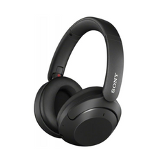 Black Sony headphones on a white background
